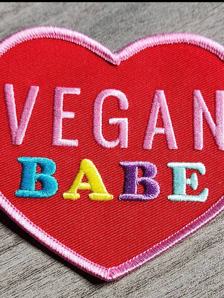 "Vegan Babe Heart," Iron-on Patch, Size 3.65" for wholesale by Patch Party Club