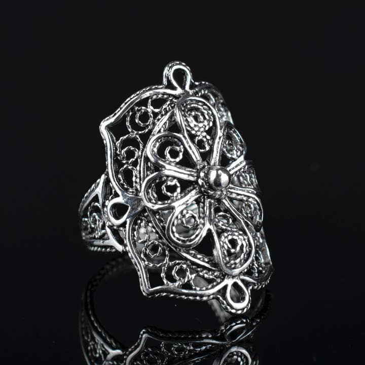 Filigranist Jewelry – wholesale Cocktail/Statement Ring – filigran konst spets broderi kvinnor silverring