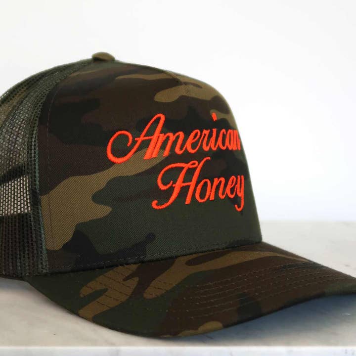 Sundrop - Wholesale Trucker Hat - Women's - American Honey Camouflage Embroidered Hat - Neon Red Orange1