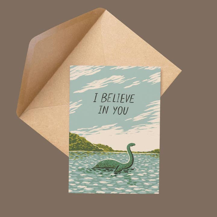 I Believe In You Loch Ness Monster Card for wholesale by Hayley Wells Illustration