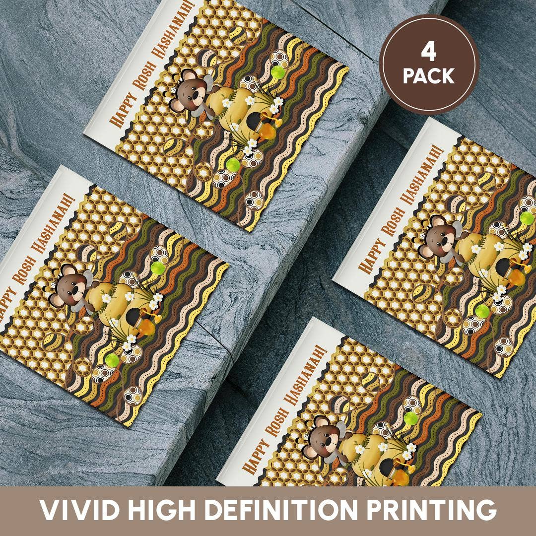 3dRose - Vente Sous-verre - 3dRose, Image d'un ours abeille de Rosh Hashanah, nid d'abeilles, pommes, pot et ruche, dessous de verre5