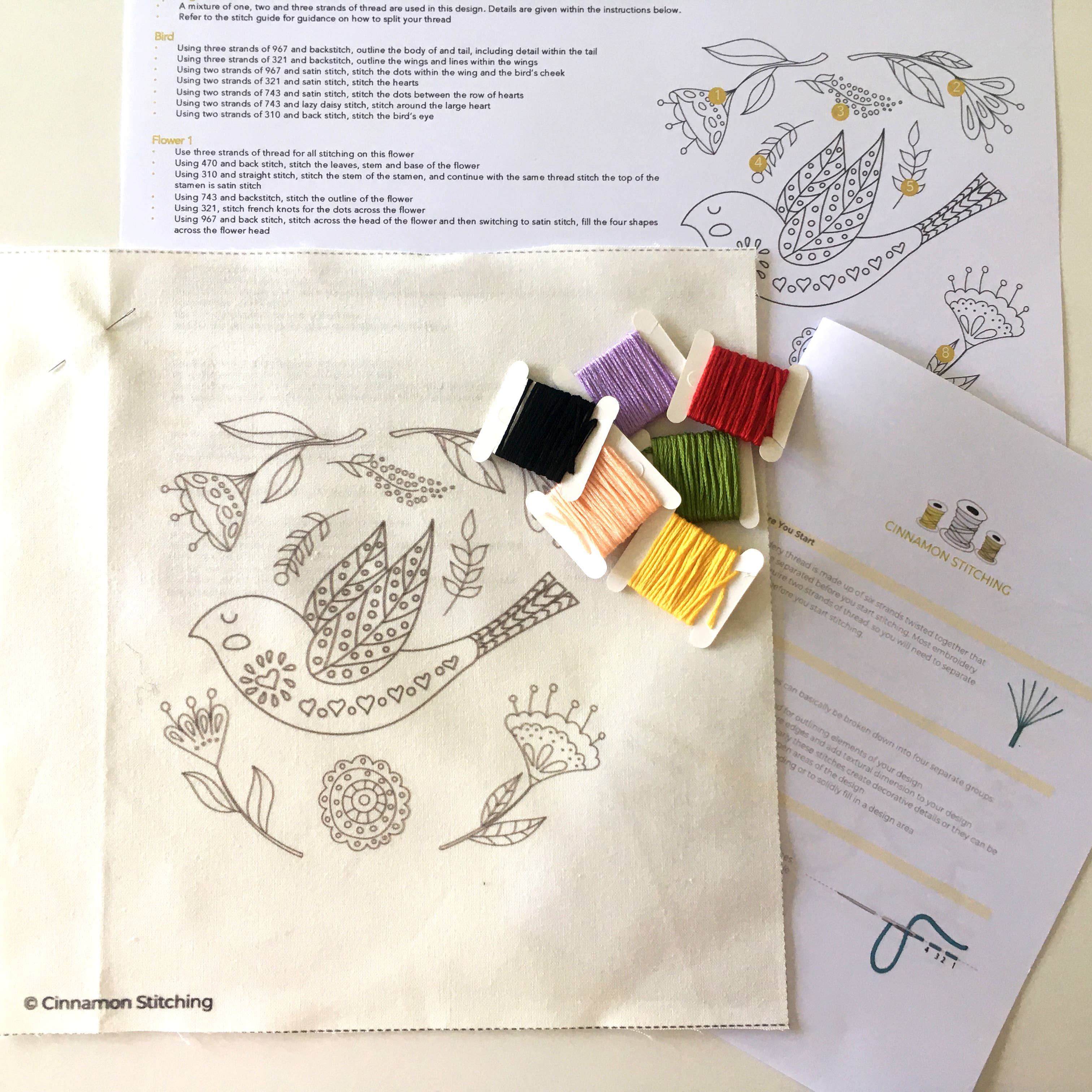 Cinnamon Stitching – wholesale Embroidery/cross-stitch supplies – Folk Art Bird Embroidery Kit6