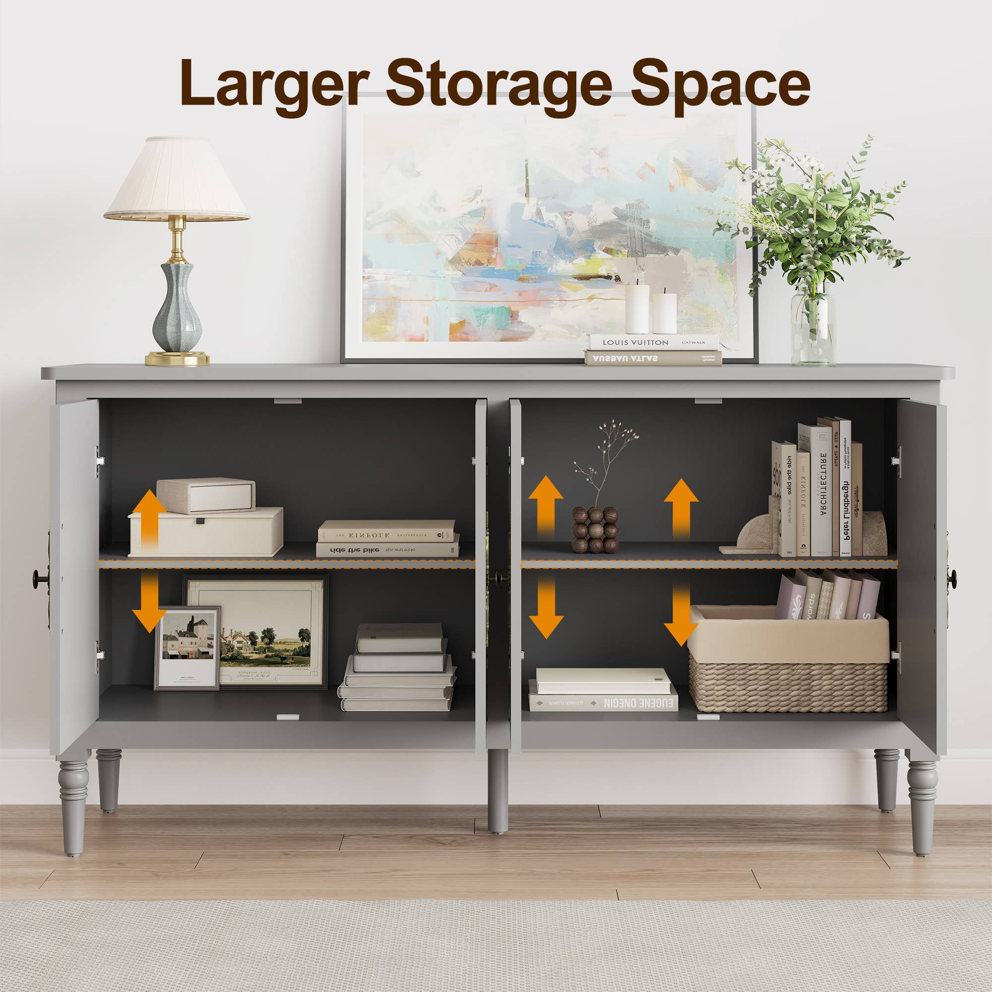 Heynemo - Wholesale Cabinet - Console Cabinet, 47'' Mid Century Modern Pantry Cabinet9