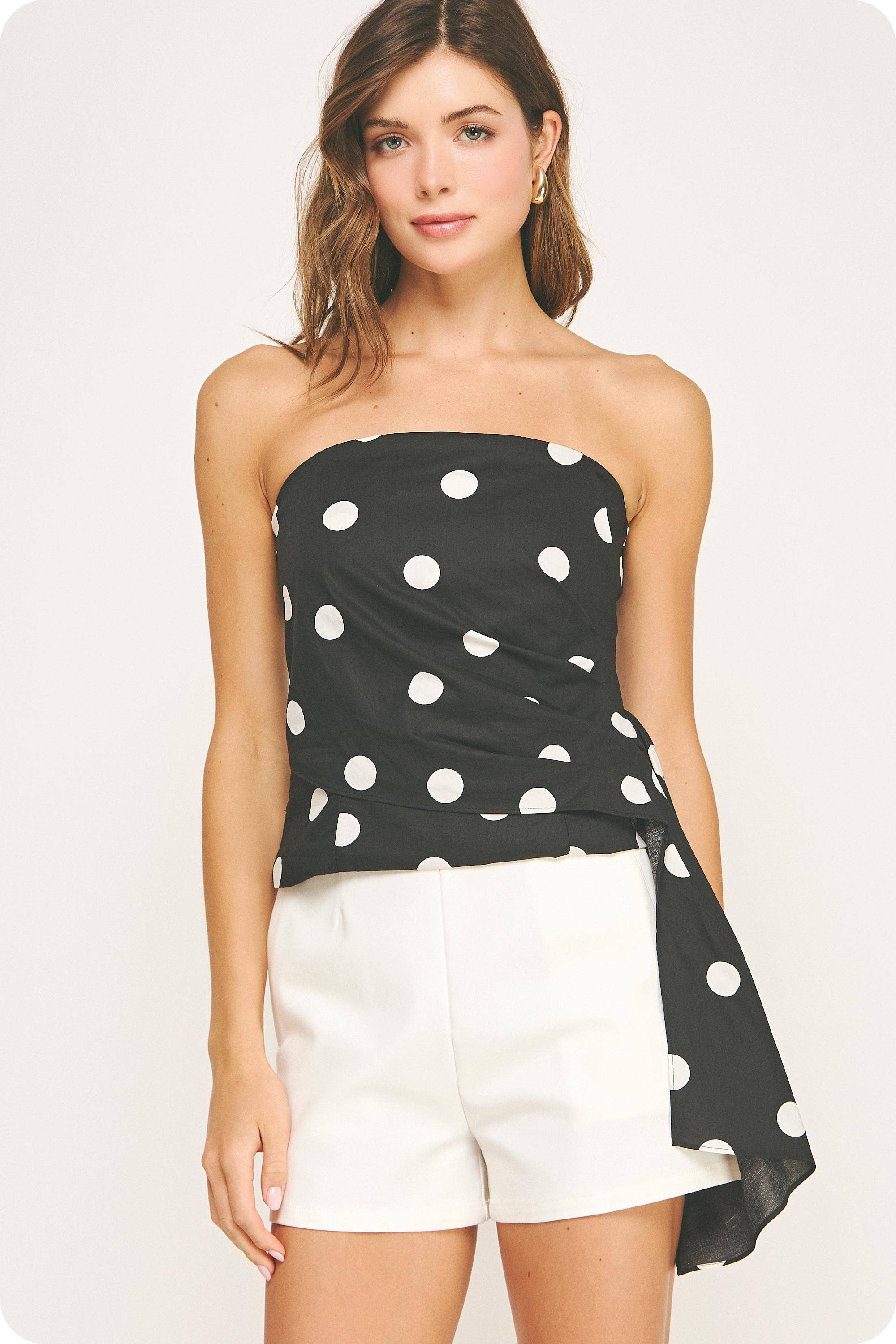 Strut & Bolt - Wholesale Blouse - Women's - Draped Pleat Detail Polka Corset Tube Top7