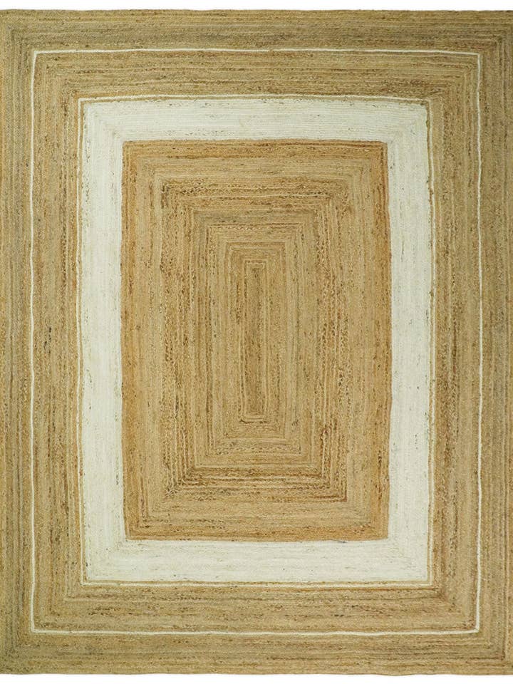 Tapis Boho Farmhouse en jute naturel et blanc tressé à la main | JR3 pour la vente par The Rug Decor, Inc.
