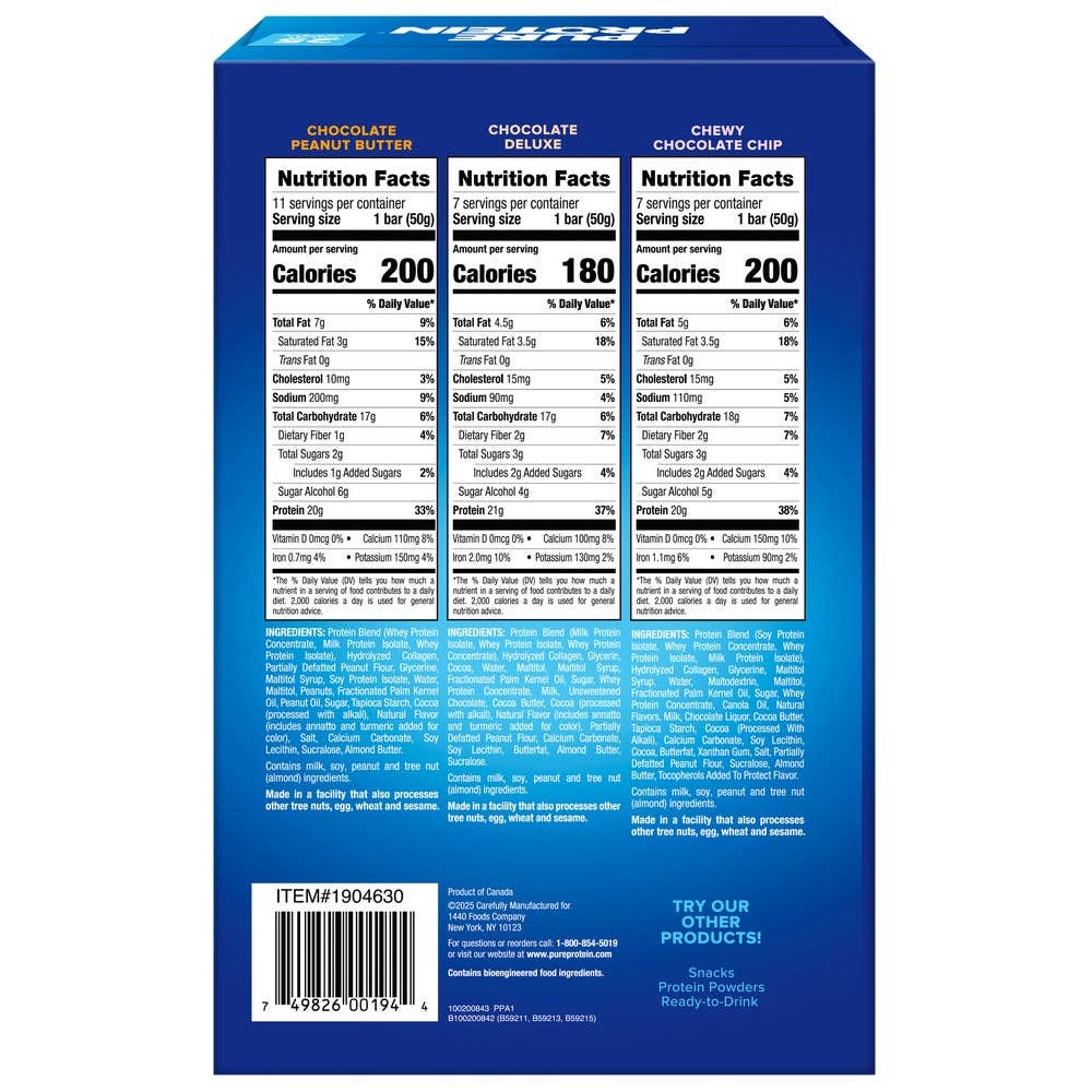 Swift Trade Group LLC - Wholesale Snack Bar - Pure Protein Bars, 20-21g Protein, Variety Pk, 1.76oz, 25ct1