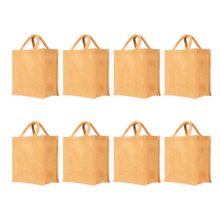 8-Pack Reusable Jute Shopping Tote Bags- Christmas, Gifting for wholesale by ecojutebags