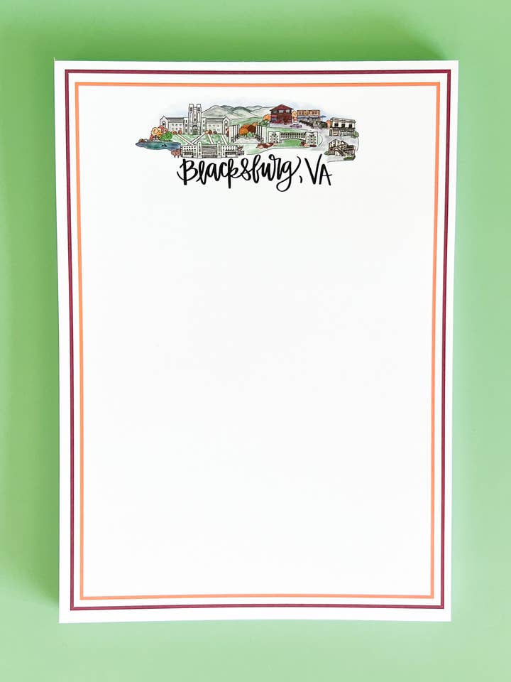 Blacksburg, VA Virginia Skyline Landmark Notepad for wholesale by Thirteenwinks