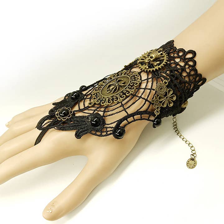 Retro fashion personality bracelet spider web black lace ladies gloves Halloween for wholesale on Faire1