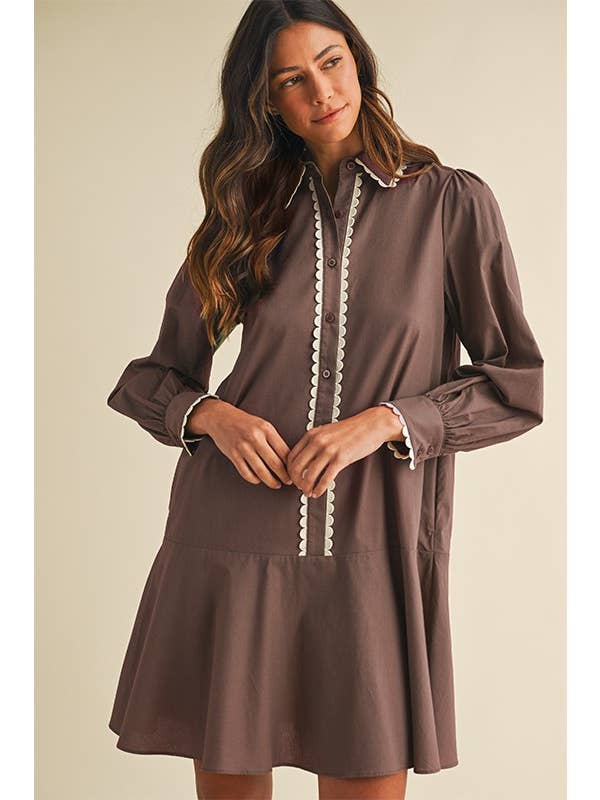 Vanilla Monkey - Wholesale Dress - Women's - Poplin Scallop Trimmed Shirt Dress
