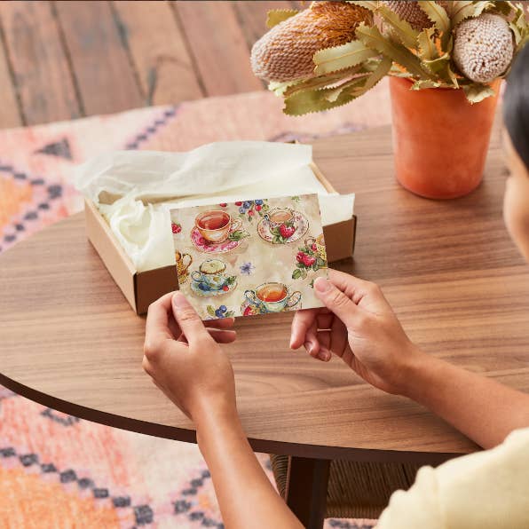 Elegant Vintage Tea Set Notecards - Boxed Set of 8 for wholesale by The Paper Den