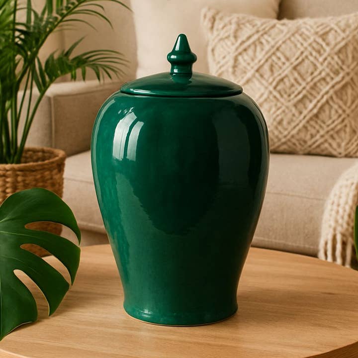 Lidded vase ceramic green 29 cm ceramic vase lidded vase for wholesale by Signature Home Collection GmbH