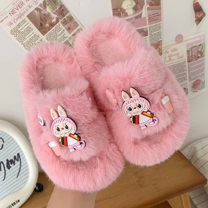 Little Trendy - Wholesale Slippers - Kids - Cute monster plush home slippers girls furry slippers1