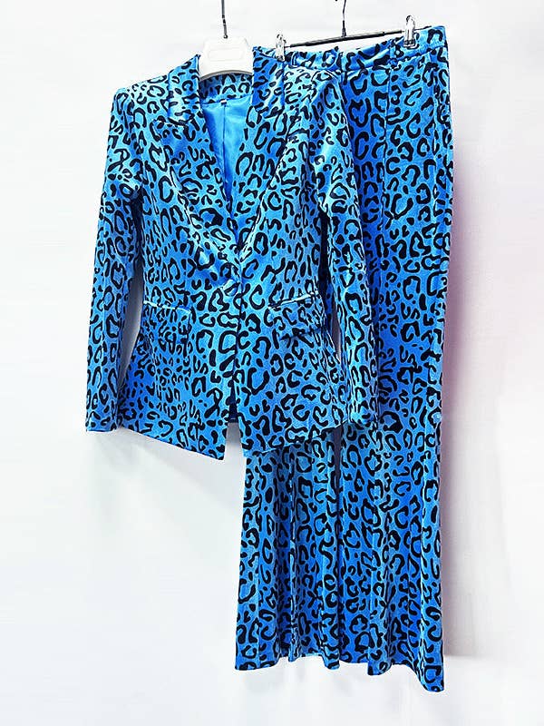 Two-Piece Velvet Leopard Print Blazer & Pants Set for Women for wholesale by Fiona Secret Closet