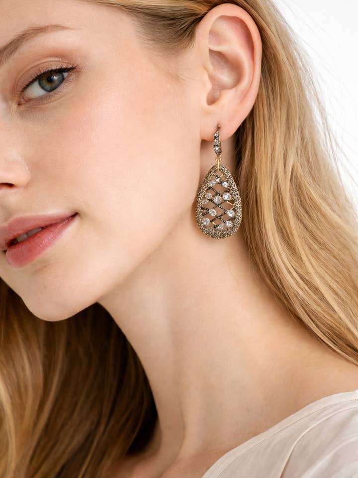 Celeste Lattice Crystal Teardrop Earrings for wholesale by Le Zohar