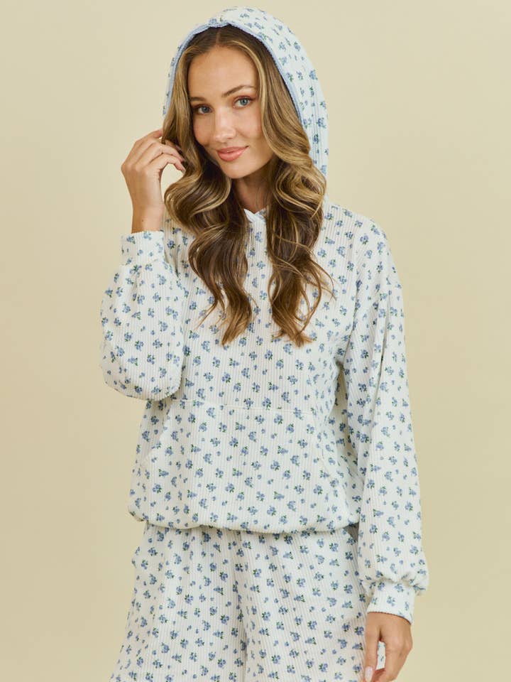 LMT4925 Everbloom sweat à capuche côtelé à imprimé floral pour la vente par lovely melody