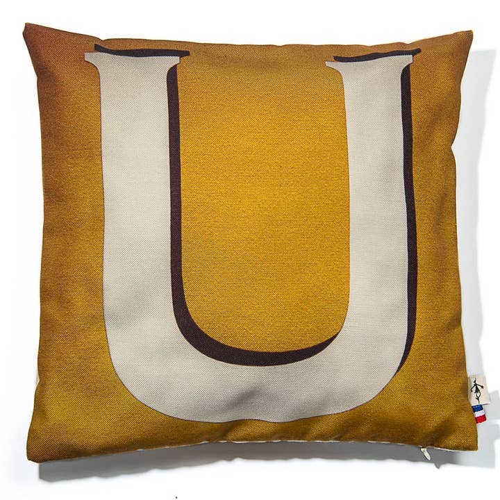 Alphabet letter U cushion cover for wholesale by Maron Bouillie
