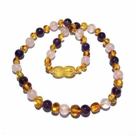 Adult Tara Honey Baltic Amber Amethyst Rose Quartz Necklace for wholesale by Love Amber x