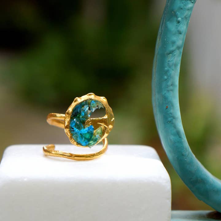 Mother Nature Jewelry - Wholesale Cocktail/Statement Ring - Real Sea Shell And Murano Glass Ring For Women, Gold8