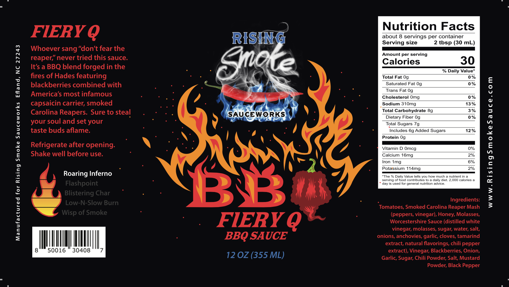 Rising Smoke Sauceworks – Großhandel Grillsoße – 12 oz Fiery Q BBQ Sauce (12 Stück)5