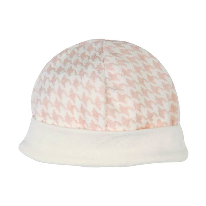 LEHANE | Chapeau en velours pied-de-poule ivoire et rose pour fille pour la vente par Bebe Sweeny