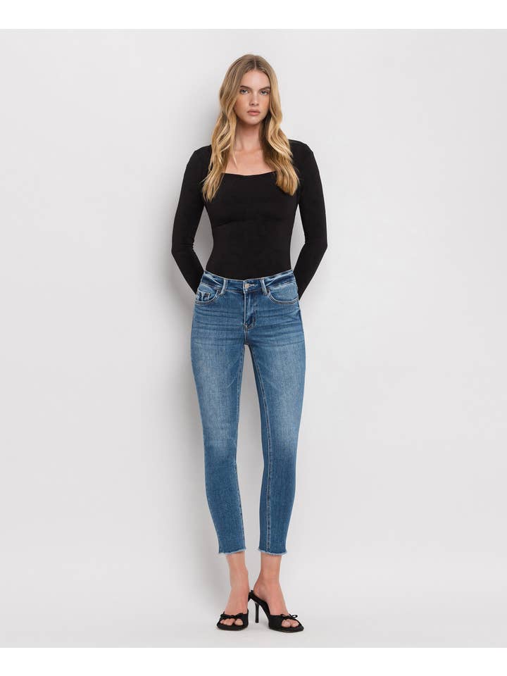 WOLF N CRANE MID RISE RAW HEM CROP SKINNY JEANS V2159M for wholesale on Faire