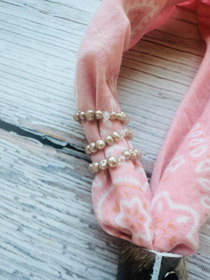 Champagne Pearls Bandana Stretch Charm  for wholesale by Boots Are My Roots