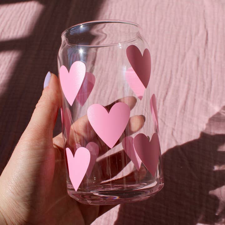 Jag är älskad hjärtmönster Positiv bekräftelse Ölburkglas för wholesale av Metaphysical Marvels