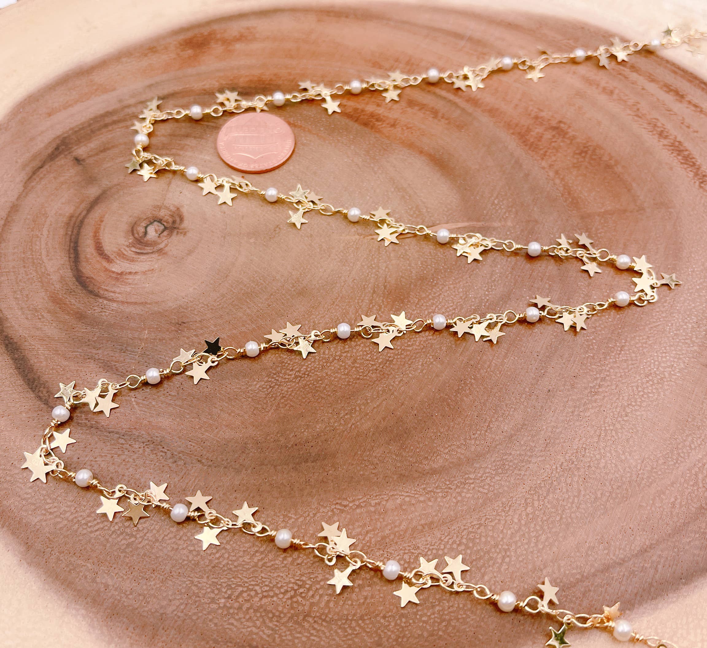 Beads Creation - Wholesale Beaded/Pearl Necklace - Star Shell Pearl Beaded Chain by Foot, CH1943