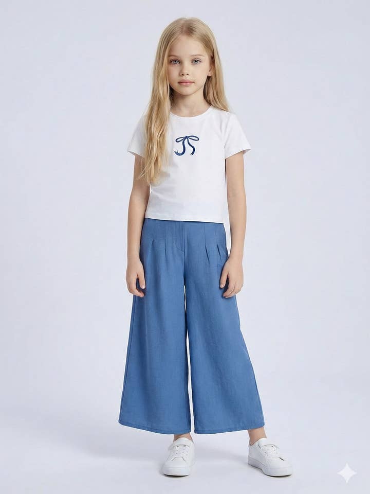 Besticktes Baumwoll-T-Shirt und weite Hose für Mädchen für den Großhandel von MINI MIGNON PARIS