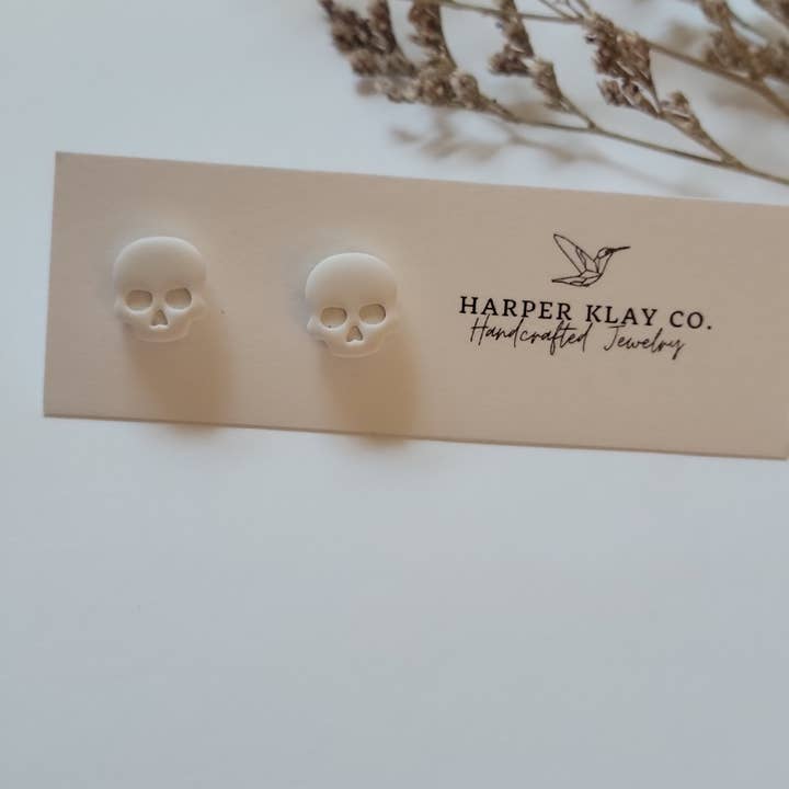 The Skull Studs- Polymer Clay Stud Earrings for wholesale by Harper Klay Co