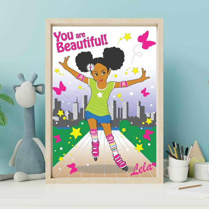 Póster Lela Roller Girl Beautiful Black Girl para venta al por mayor de Lela