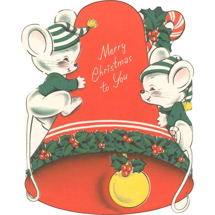Postcard MC-397 Merry Christmas to You, Mice and Bell for wholesale by Found Image Press