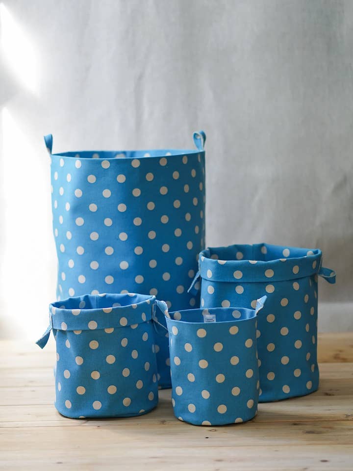 Skye blue bold dot storage bins for wholesale by griffin savoy inc