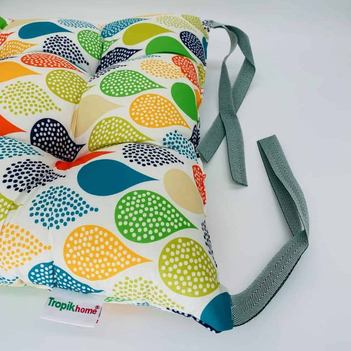 TROPIK HOME - Vendita all'ingrosso Cuscini per sedie - Gocce d'acqua colorate, cuscino funky per sedia con laccetto