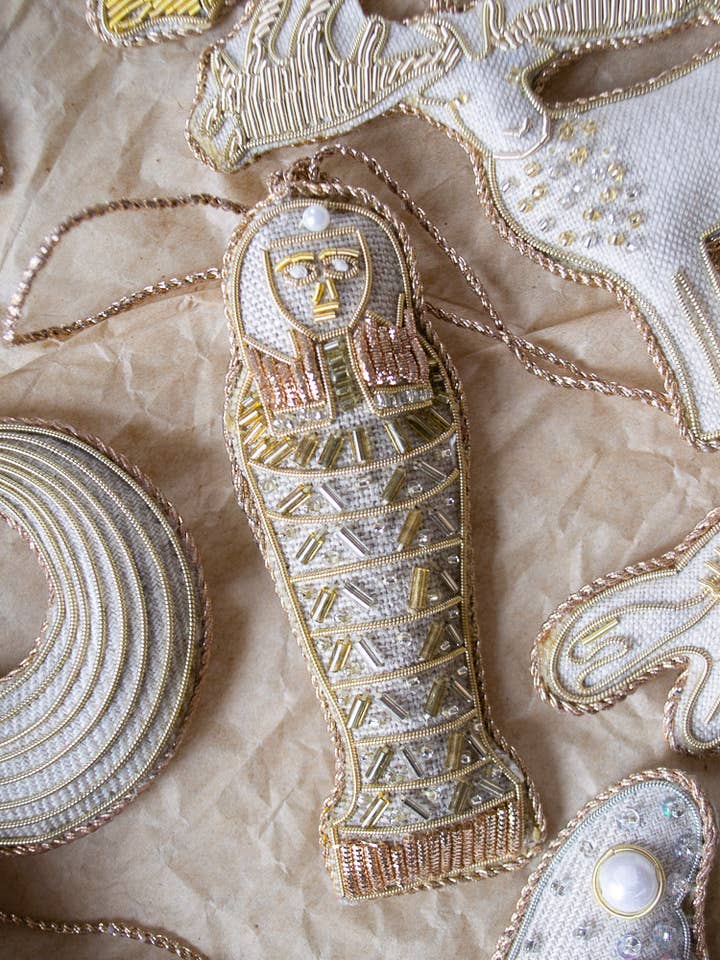 Handmade Egyptian Mummy Irish Linen Mother's Day Decoration for wholesale by Katie Larmour Linen