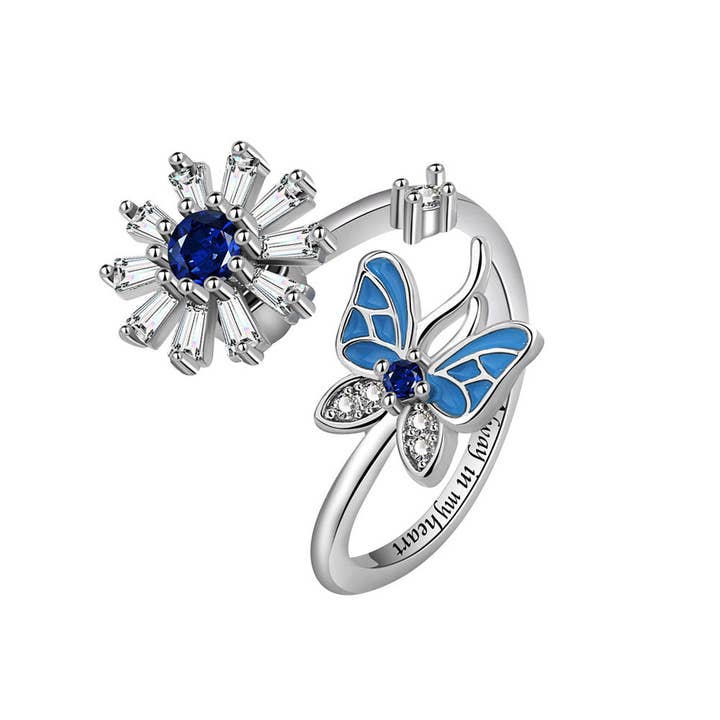 Perimade & Co. LLC - Wholesale Multi-Stone Ring - Butterfly Flower Anxiety Fidget Spinner Ring in Solid Copper