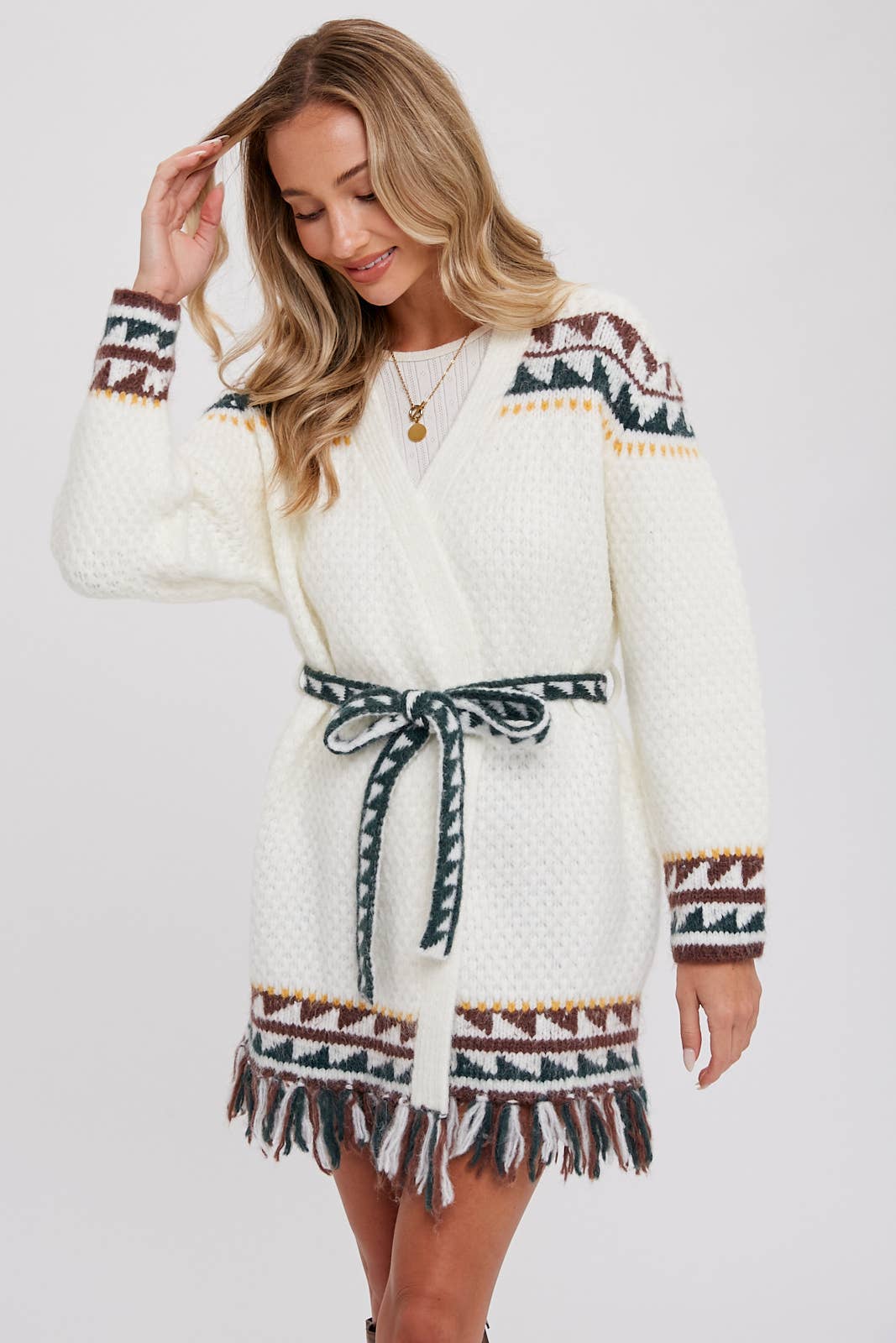 Bluivy – wholesale Cardigan – Women’s – AZTEC PATTERN BELTED CARDIGAN13