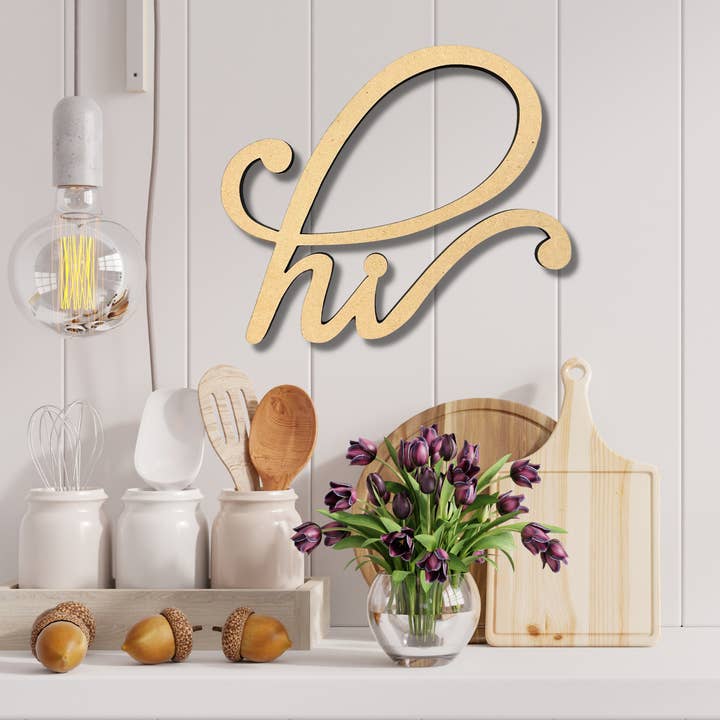 Krafty Supply - Wholesale Wall Accent - Connected Letters | Hi Word | Wooden Word Cutouts