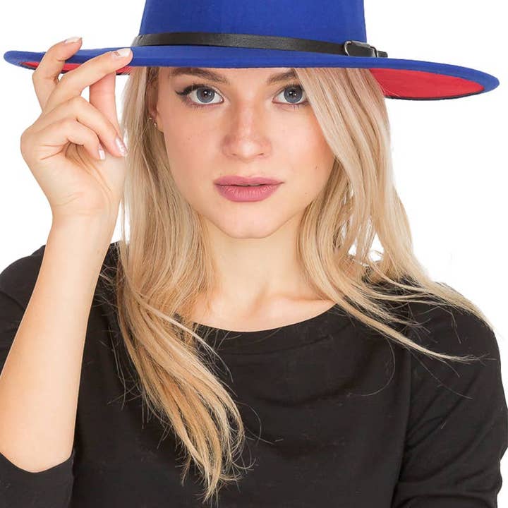 Cap Zone - Wholesale Fedora - Women's - Red Bottom Black Belt Rancher Hat Wide Brim38