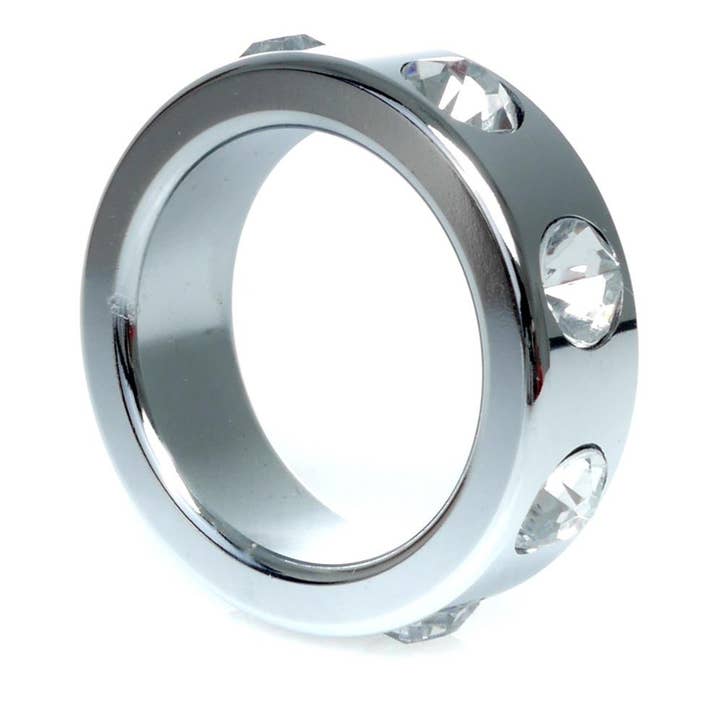 Kinky Pleasure - Wholesale Sex toy - Bossoftoys - 64-00117 - Stainless steel - Metal Cockring - with White Diamond stones - Small size - inner dia 3.5 CM - outer dia 4.5 CM