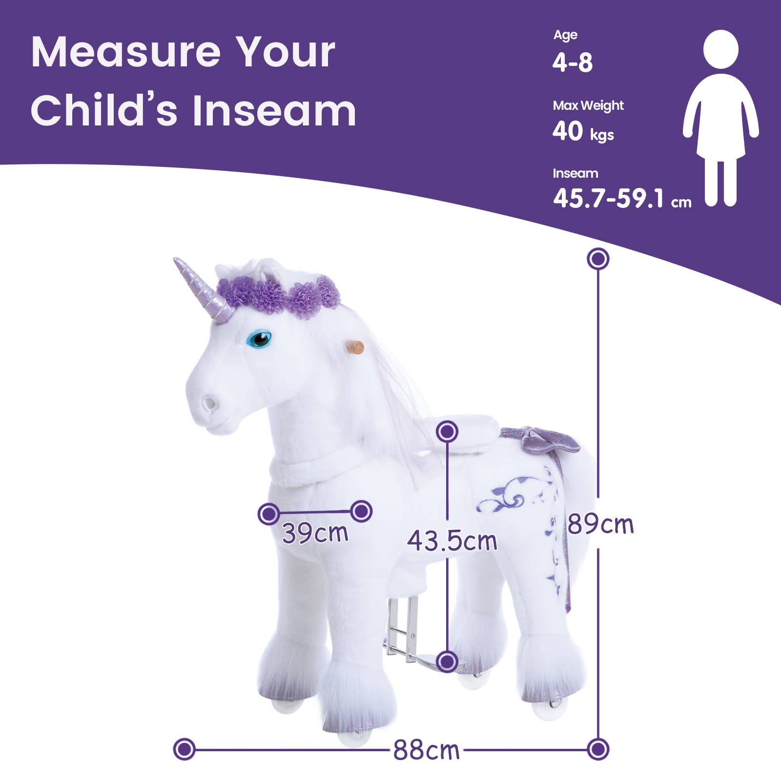 PonyCycle - Wholesale Stuffed/Plush Toy - Kids & Baby - PonyCycle Premium Ride-On Purple Unicorn | Plush Riding Toy8