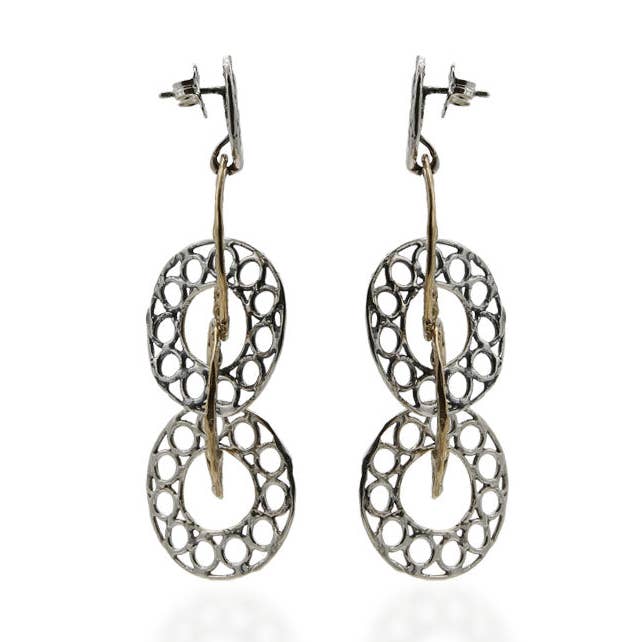 Hängende Ohrringe vier Kreise Silber 925 und Bronze - ORA021c für den Großhandel von Mandile Gioielli