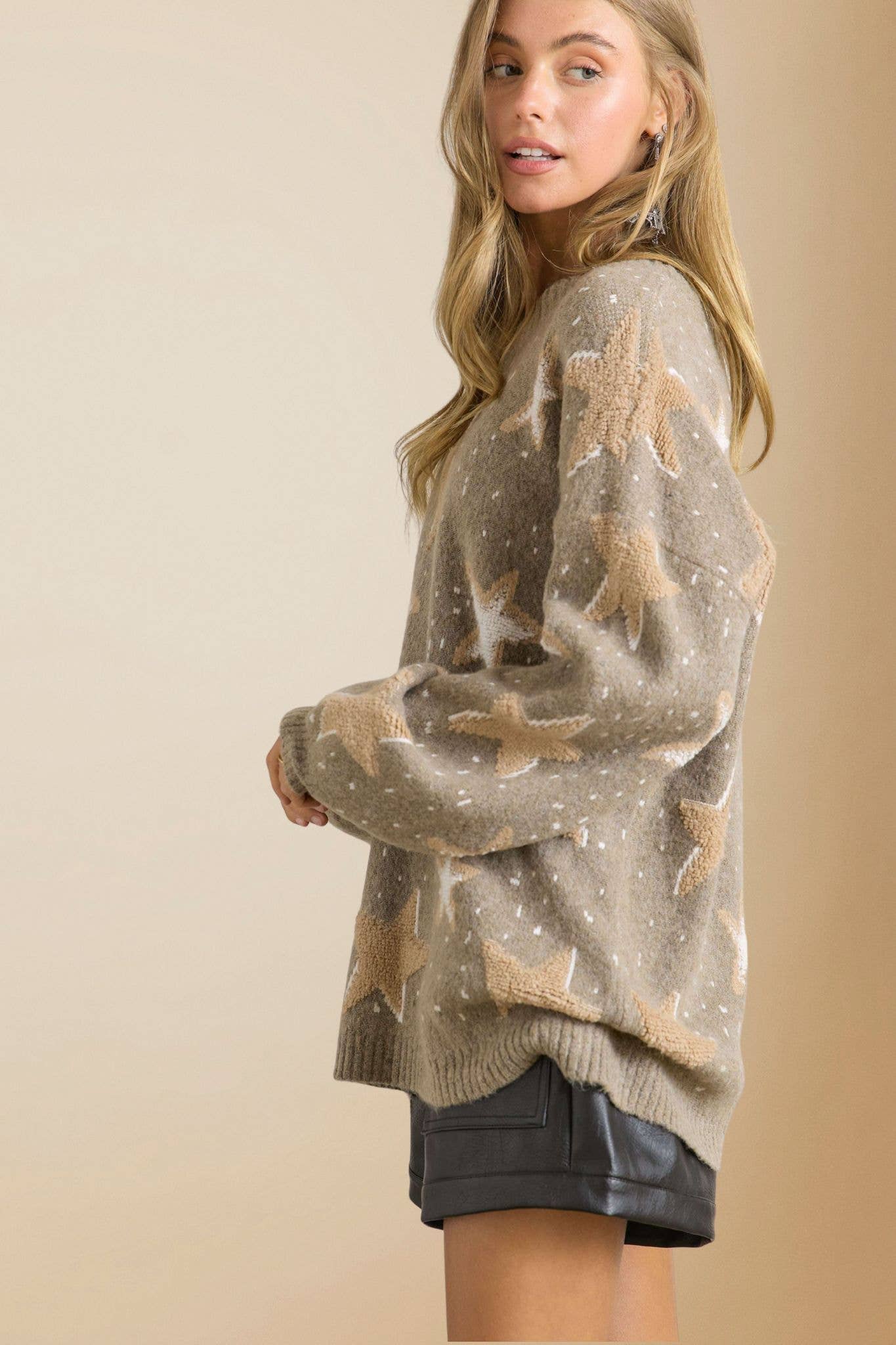 ADORA LA - Wholesale Knit Sweater - Women's - CESW2548 - TEXTURE STAR PATTERN CREW NECK SWEATER18