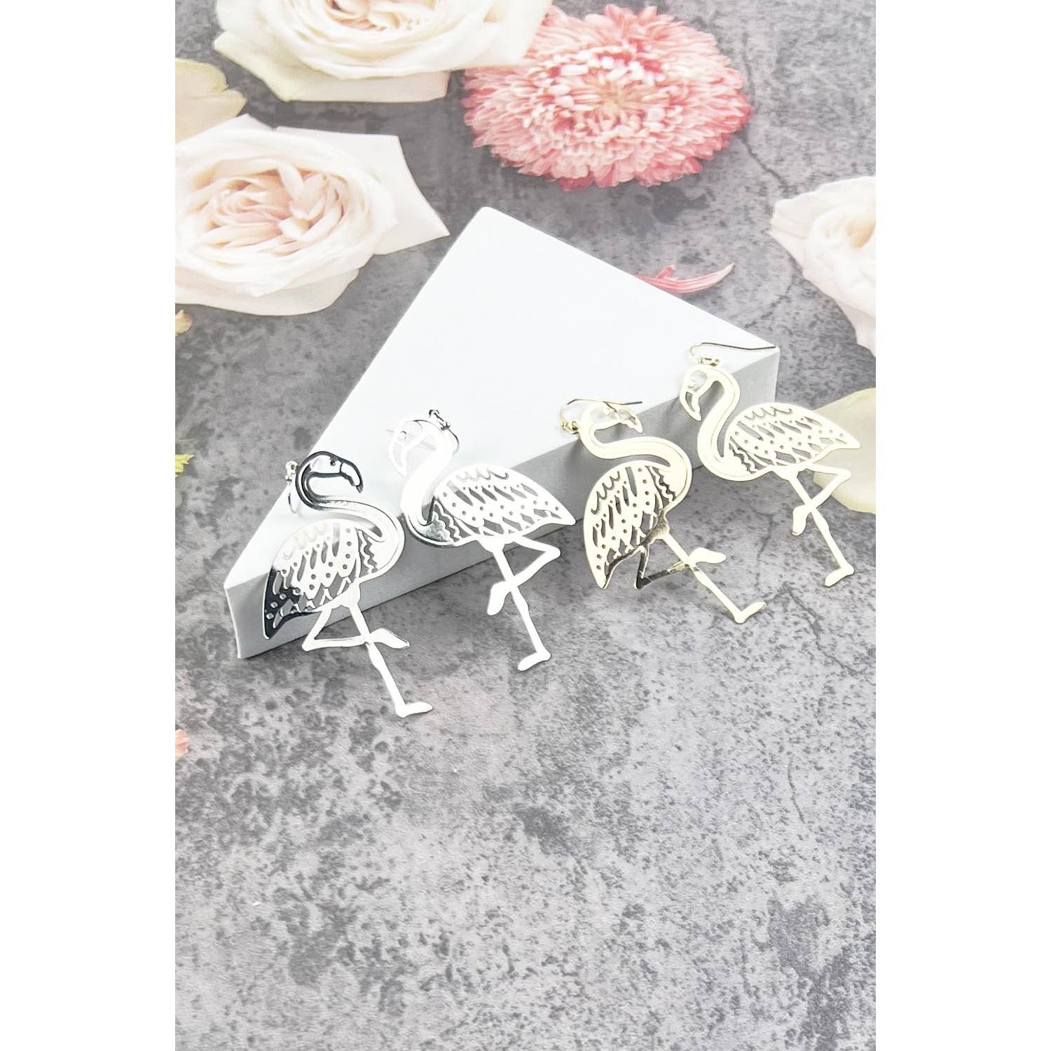 JHP Collection - Wholesale Dangle Earrings - FLAMINGO METAL FILIGREE DROP HOOK EARRING8