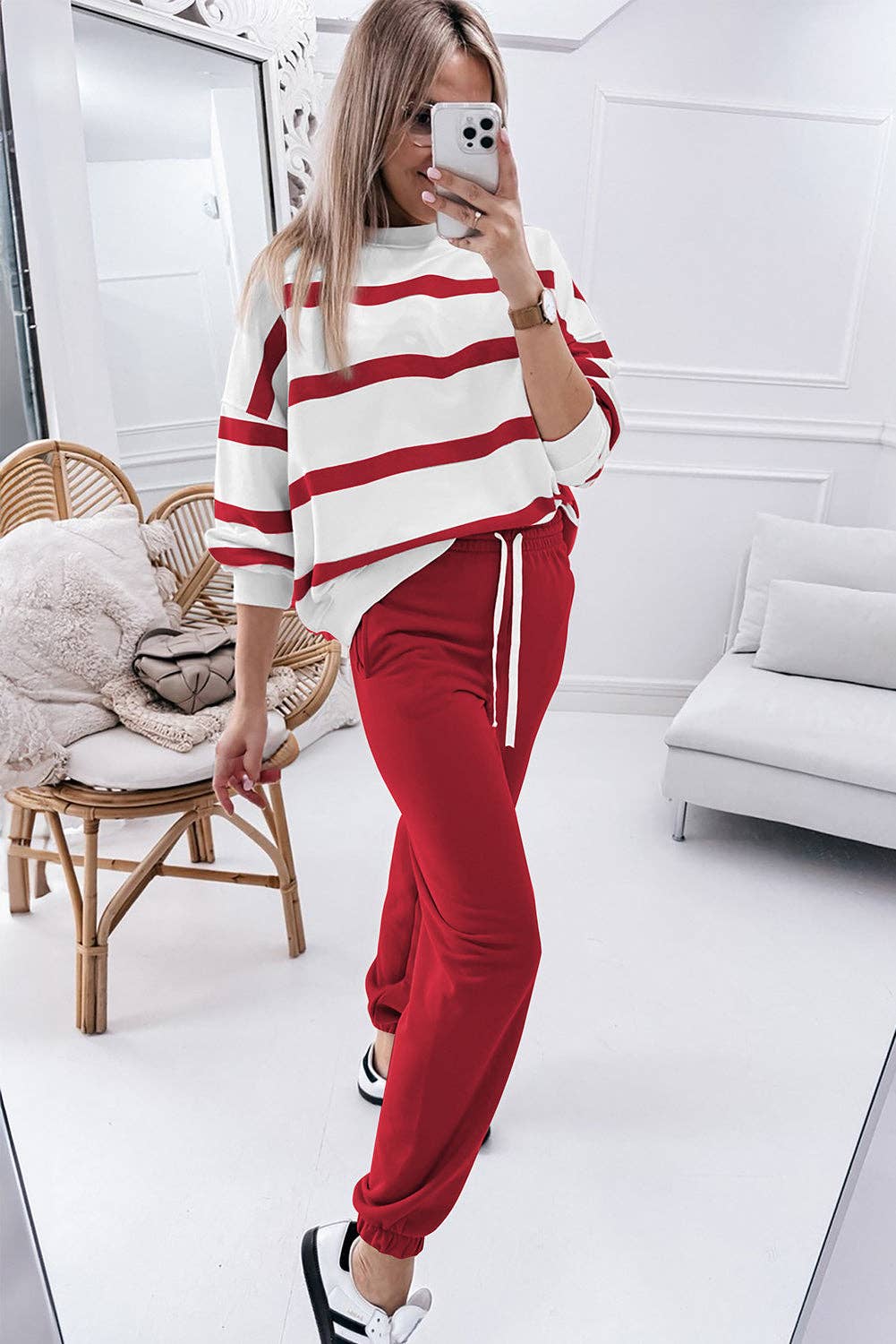 Lovesoft – wholesale Lounge set – Women's – Stripe Drop Shoulder Pullover and Jogger Pants Set14