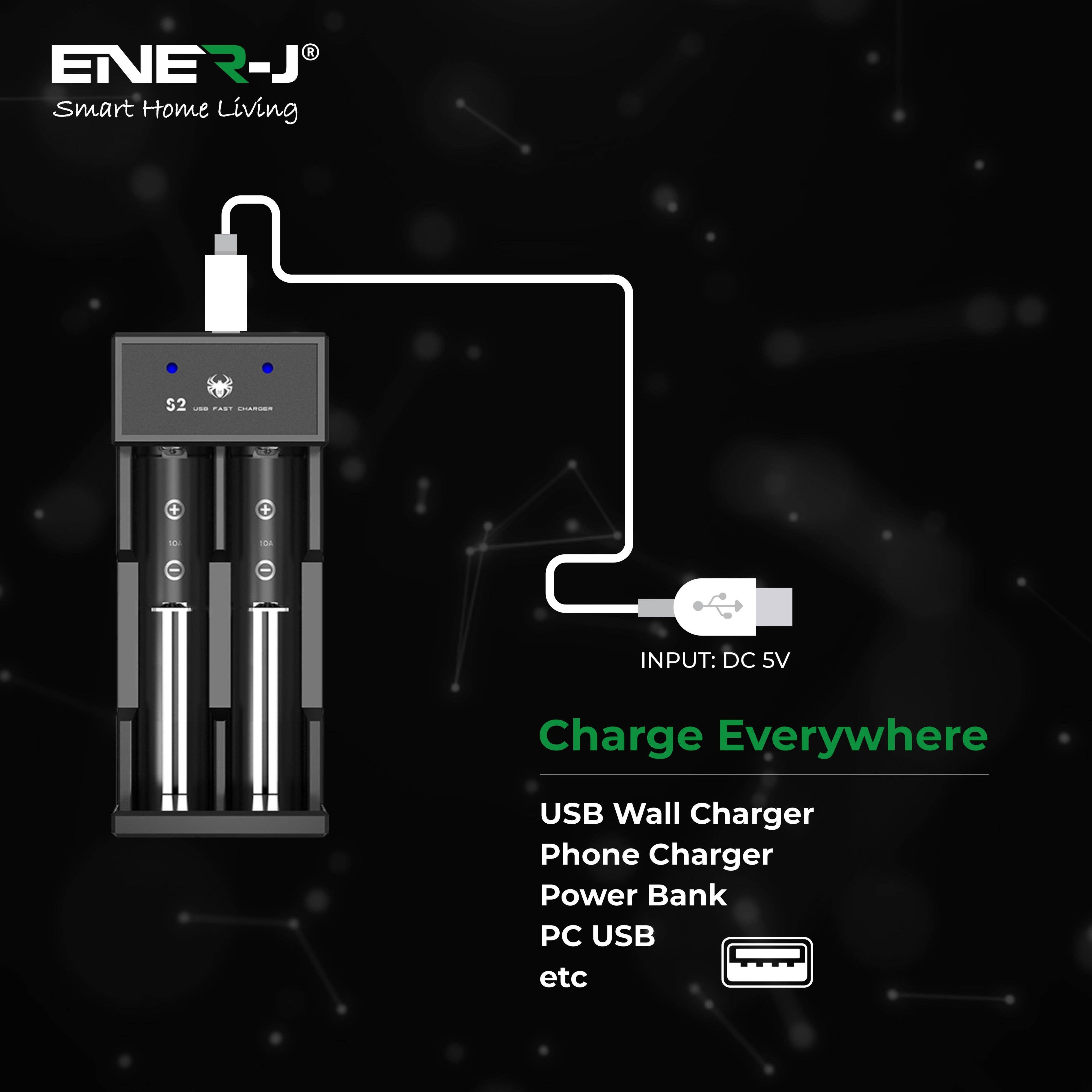 ENER-J – wholesale Portable charger – USB Dual Battery Fast Charger for Rechargeable Batteries4