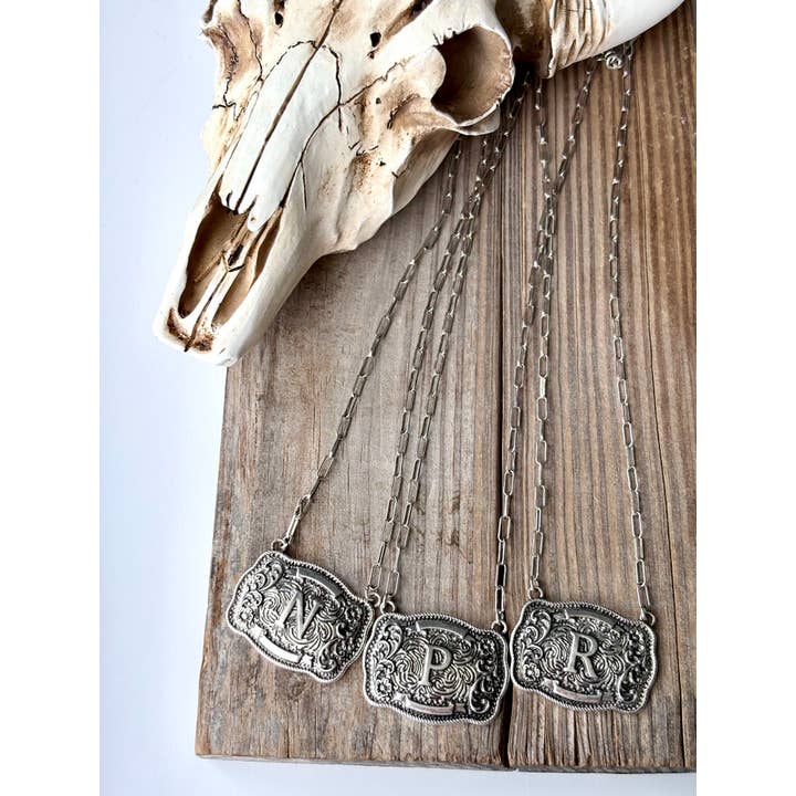 Boho Ranch Shop - Wholesale Pendant/Charm Necklace - Western Initial Buckle Pendant Necklace 2