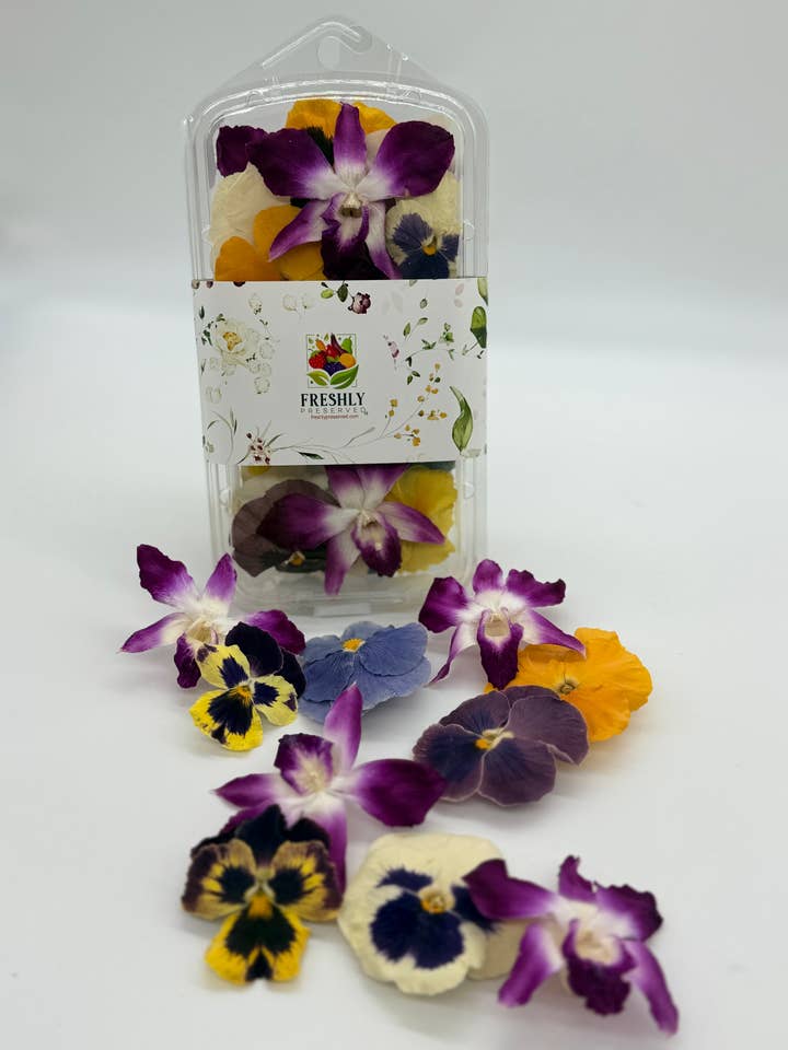 Freeze-dried Edible Pansies and Orchids Pack for wholesale by Freshly Preserved