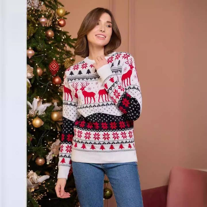 Masyal - Wholesale Knitted jumper – unisex - Christmas Couple Reindeer Jacquard Long-Sleeved Sweaters8